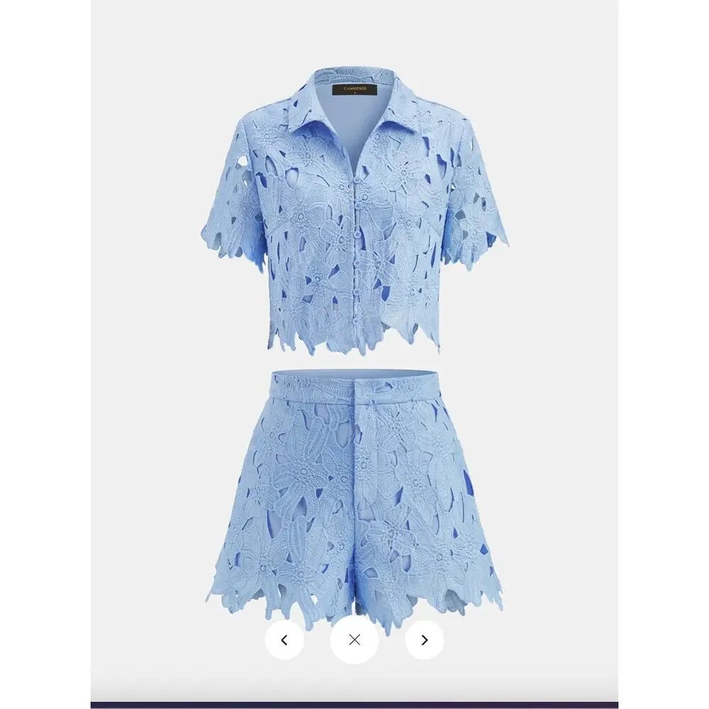 NWT Commense Floral Lace Cropped Shirt & Shorts Set Sz S